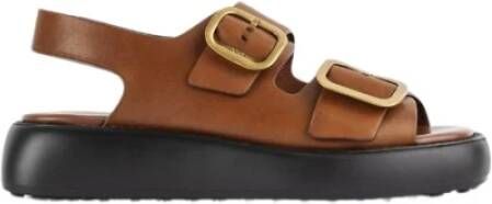 TOD'S Bruin Leren Sandalen met Dubbele Bandjes Brown Dames