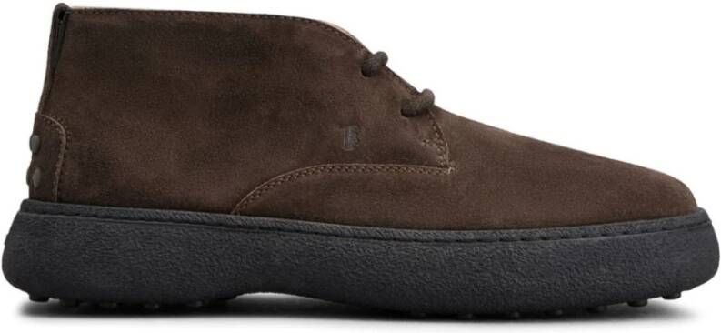 TOD'S Bruin Leren Woestijnlaarzen Vetersluiting Brown Heren