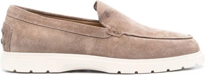 TOD'S Bruin Suède Leren Platte Schoenen Beige Heren