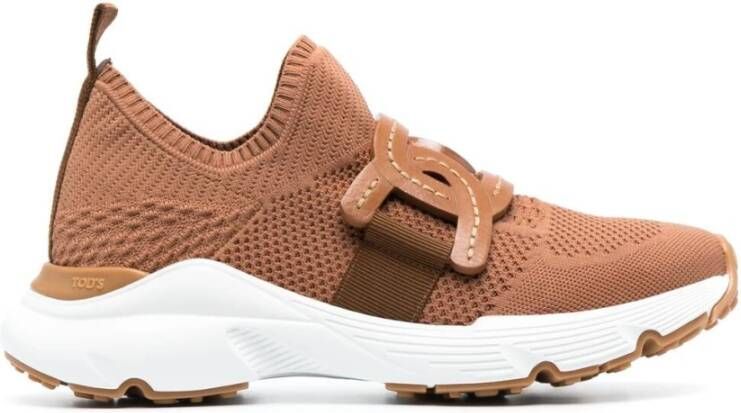 TOD'S Bruine Gebreide Sneakers met Kettingdetail Brown Dames