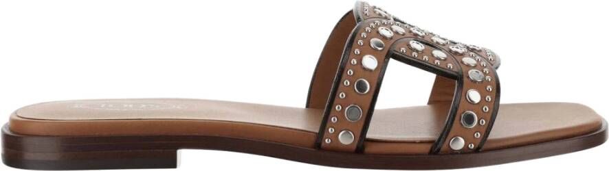 TOD'S Bruine leren kruisband sliders met studs Brown Dames