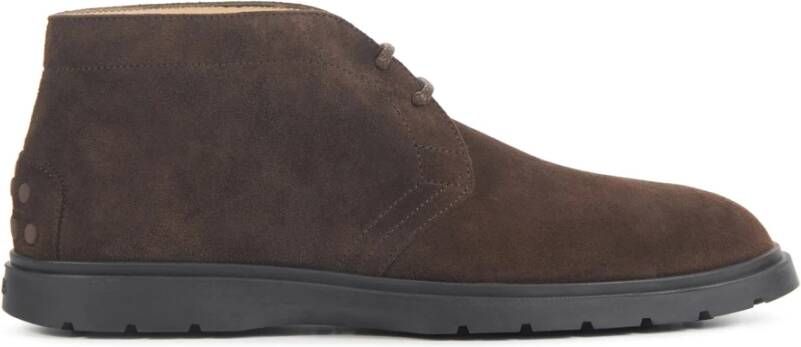 TOD'S Suède leren enkellaarzen met monogramdetail Brown Heren