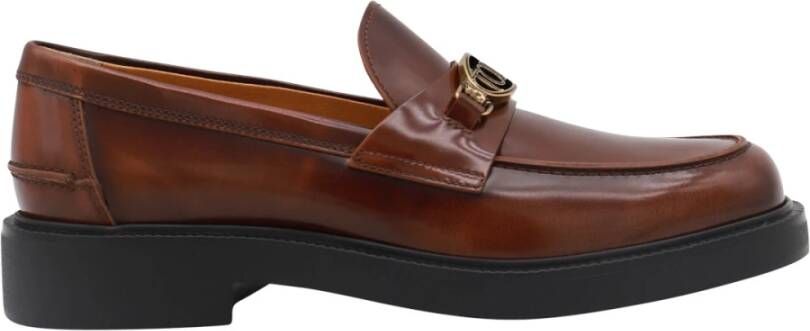 TOD'S Bruine leren loafers met kettingdetail Brown Dames