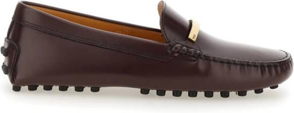 TOD'S Bruine leren loafers met logoplaquette Brown Dames