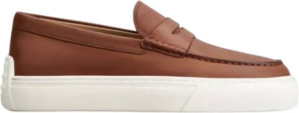 TOD'S Bruine leren loafers met witte zool Brown Heren