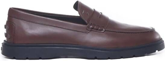 TOD'S Bruine Leren Loafers Rubberen Zool Italië Brown Heren