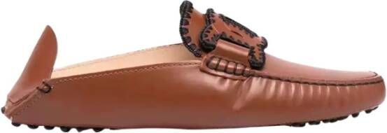 TOD'S Bruine leren muilezels met kettingdetail Brown Dames