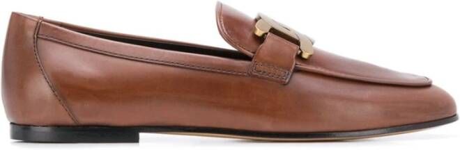 TOD'S Bruine leren platte schoenen met goudkleurige gesp Brown Dames