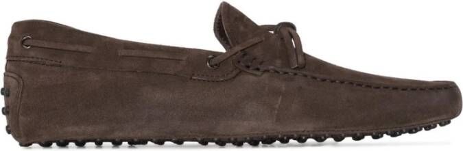 TOD'S Bruine leren platte schoenen met strikdetail Brown Heren