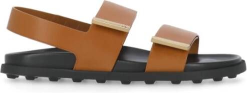 TOD'S Bruine Leren Sandalen met Klittenbandsluiting Brown Dames