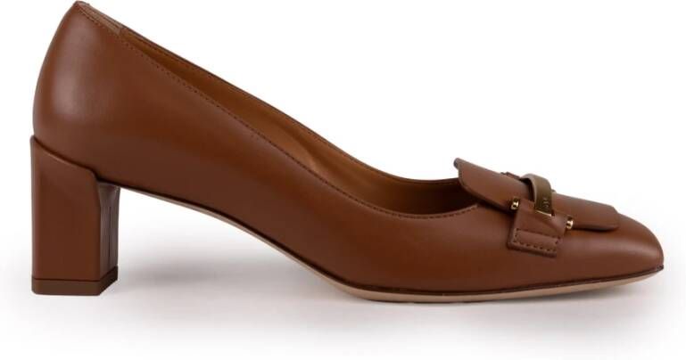 TOD'S Bruine Leren Schoenen met Metalen Staafdetail Brown Dames