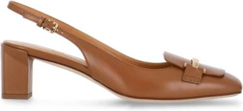 TOD'S Bruine leren slingback met metalen detail Brown Dames