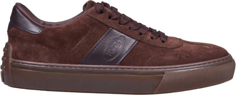 TOD'S Bruine Leren Sneakers met Rubberen Zool Brown Heren