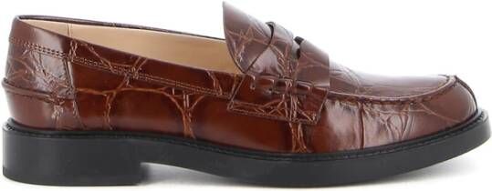 TOD'S Bordeaux Platte Schoenen met Leren Bovenwerk Brown Dames