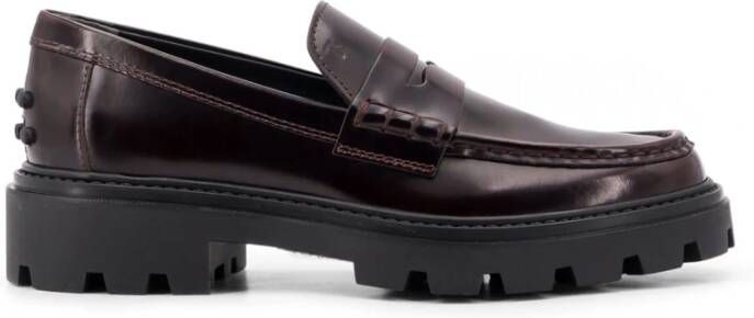 TOD'S Bruine Loafer Schoenen met Monogramdetail Brown Dames