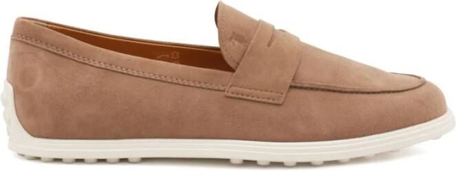 TOD'S Bruine platte schoenen met geborduurd logo Brown Dames