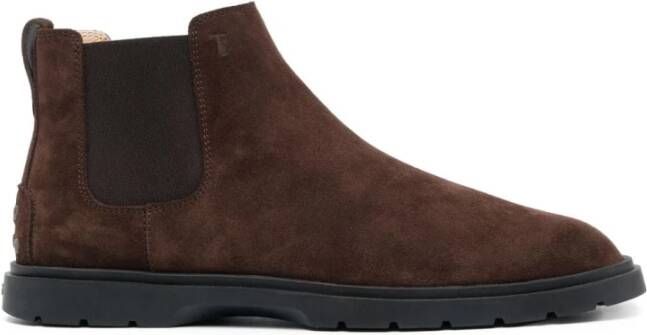 TOD'S Suede Chelsea Enkellaarzen met Monogram Brown Heren