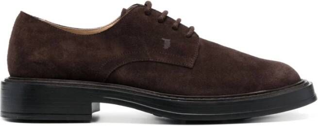 TOD'S Fluweelzachte suède veterschoen met reliëf monogram Brown Heren