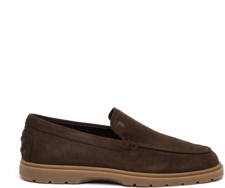 TOD'S Bruine Suède Loafer Rubberen Zool Brown Heren