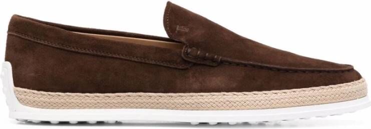 TOD'S Bruine Suède Mocassin met Rubberen Hakdetail Brown Heren