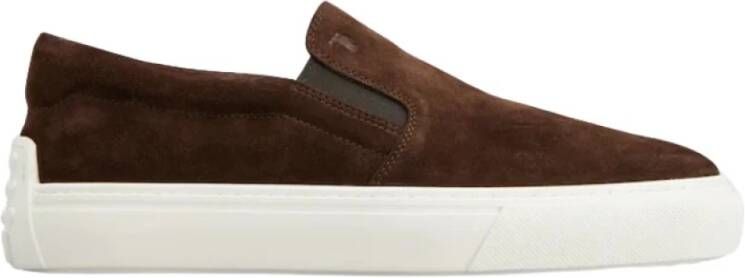 TOD'S Bruine Suède Slip-On Sneakers met Logo Ingedrukt Brown Heren