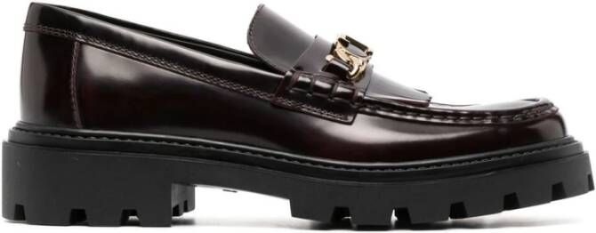 TOD'S Burgundy Fringed Leather Moccasins Brown Dames