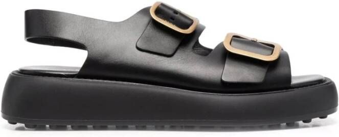 TOD'S Casual Zwarte Leren Sandalen Black Dames