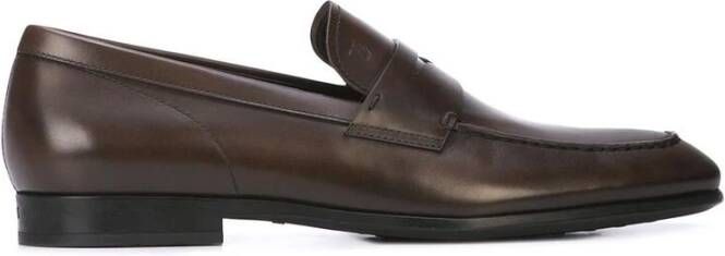 TOD'S Donkerbruine Penny Loafers Leren Schoenen Brown Heren