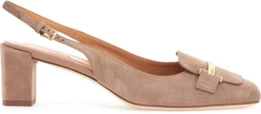 TOD'S Elegante Leren Pumps met Metalen Staaf Beige Dames