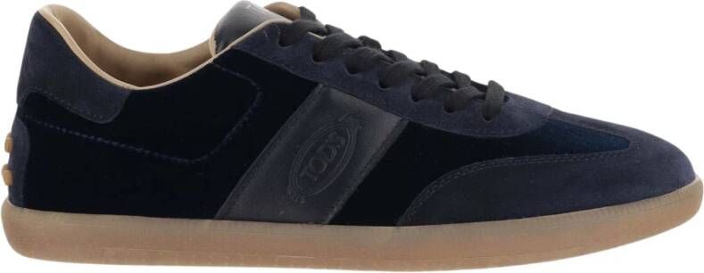 TOD'S Fluweel Leren Veterschoenen Blue Heren