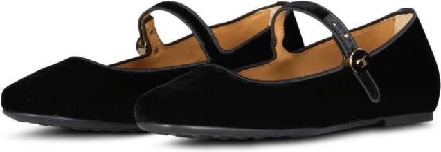 TOD'S Fluwelen Mary Jane Ballerina's Black Dames