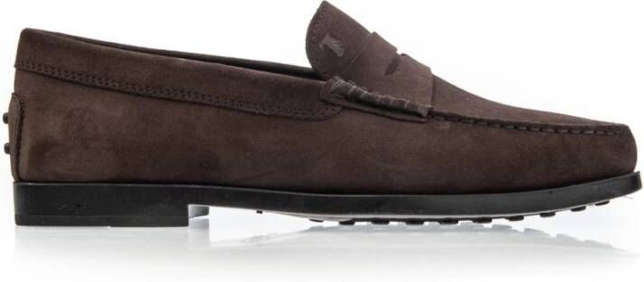 TOD'S Fluwelen Suède Mocassin met Diamantpatroon Zool Brown Heren