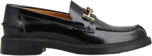 TOD'S Geborsteld kalfsleren mocassins met metalen ring Black Dames