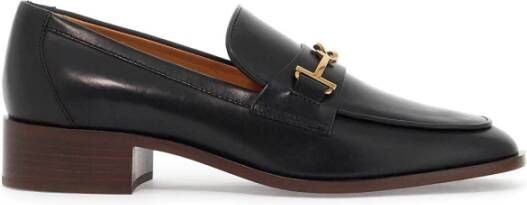 TOD'S Geborsteld leren loafers met goudkleurige metalen details Black Dames