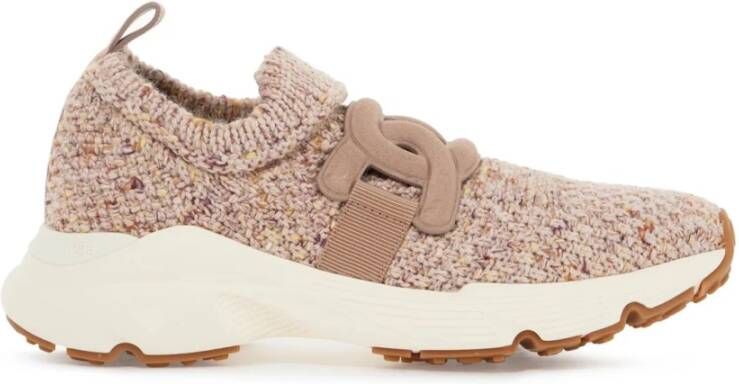 TOD'S Gebreide Slip-On Sneakers met Leren Detail Pink Dames