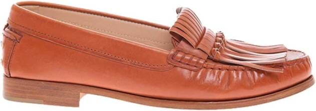 TOD'S Gepatineerde kalfsleren loafers met franjes Brown Dames