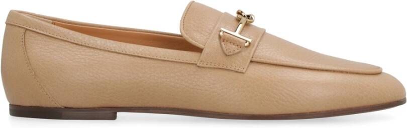 TOD'S Gepolijste Leren Loafers met Metalen Horsebit Beige Dames