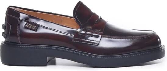 TOD'S Glanzend Leren Loafers Rubberen Zool Italië Brown Dames