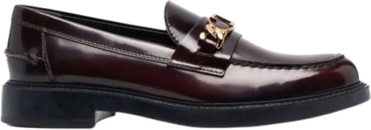 TOD'S Goud-tone Leren Loafers met Logo Plaque Red Dames