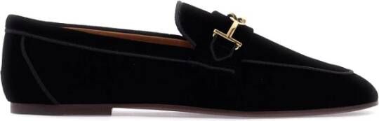 TOD'S Gouden Metalen Dubbele T Velvet Loafers Black Dames