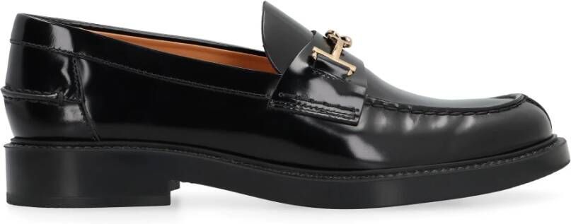 TOD'S Goudkleurige Metalen Horsebit Leren Loafers Black Dames