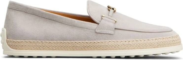 TOD'S Grijze Leren Loafers Elegante Stijl Gray Dames