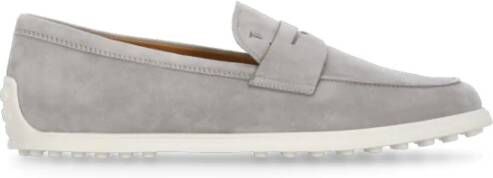 TOD'S Grijze Leren Loafers met Logo-afdruk Gray Dames