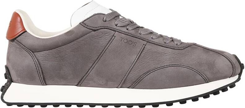 TOD'S Grijze Suède Sneakers met Bruin Leren Detail Gray Heren