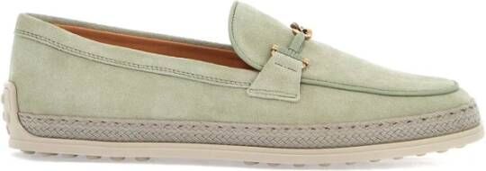 TOD'S Groene Kalfsleren Loafers met Gouden Detail Green Dames