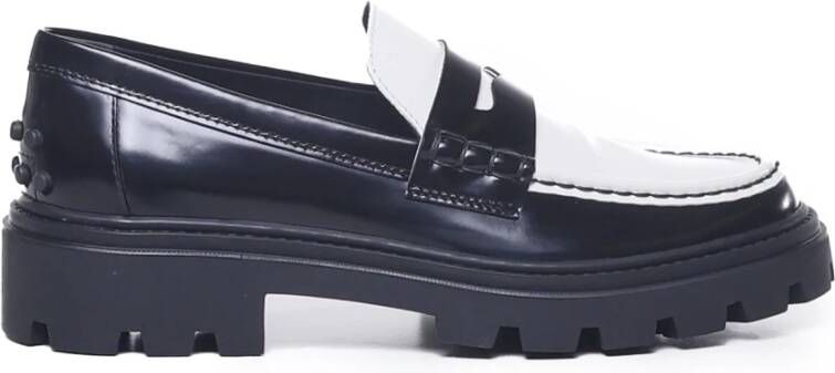 TOD'S Handgemaakte Leren Platte Schoenen Zwart Wit Black Dames