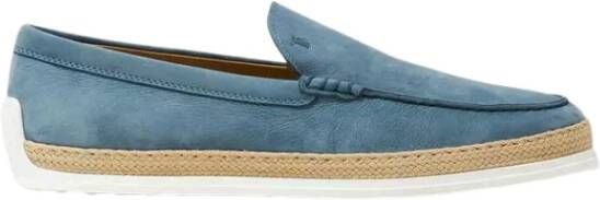 TOD'S Heren Suède Slip-on Espadrilles met Witte Rubberen Zool Blue Heren