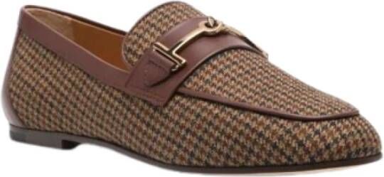 TOD'S Houndstooth Loafers met Horsebit-detail Brown Dames