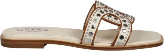 TOD'S Iconische Ketting Leren Sandalen Beige Dames