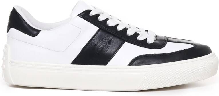 TOD'S Italiaanse Leren Vetersneakers Wit Zwart White Heren